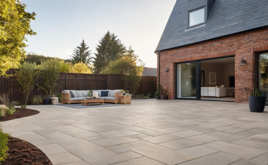 A house's outdoor space with beautifully crafted outdoor pavers.