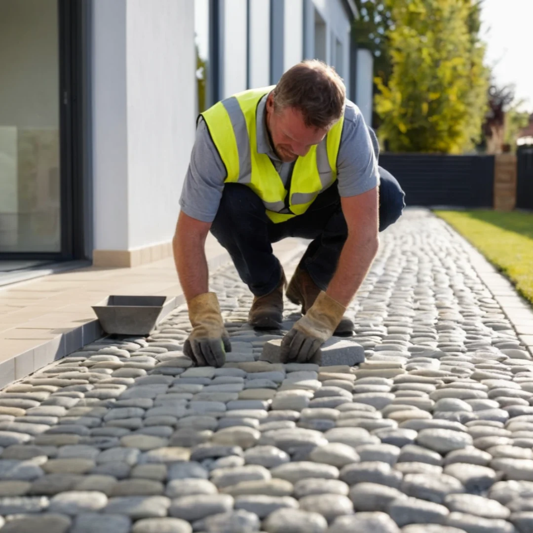 Granite cobblestones installed in a home patio.